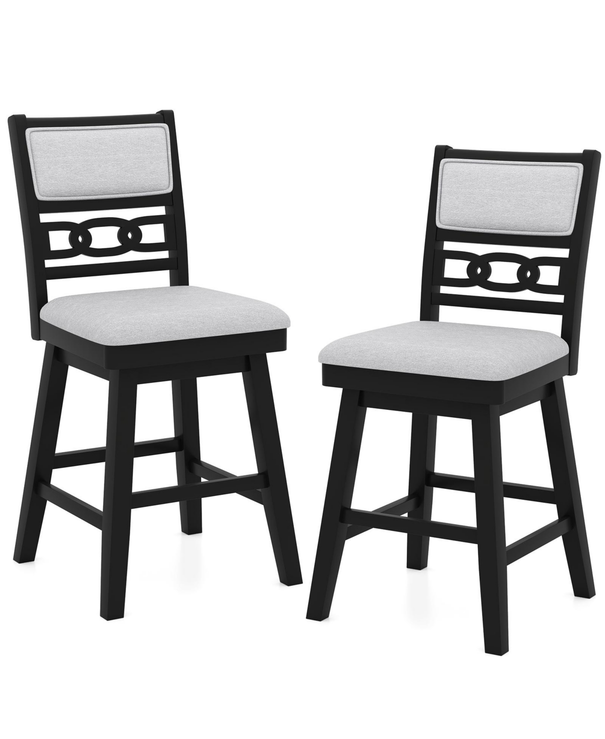 Set of 2 Bar Stools with 360degree(s) Rotation Seat and Padded Upholstered Back Support - Black