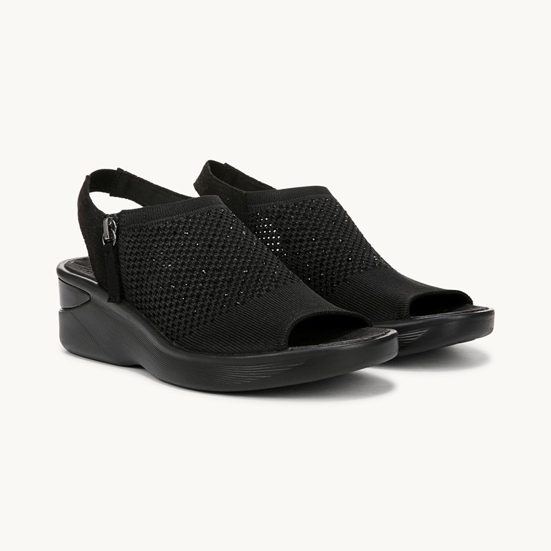 For Shoes Starlet Wedge Sandal Black Knit Fabric