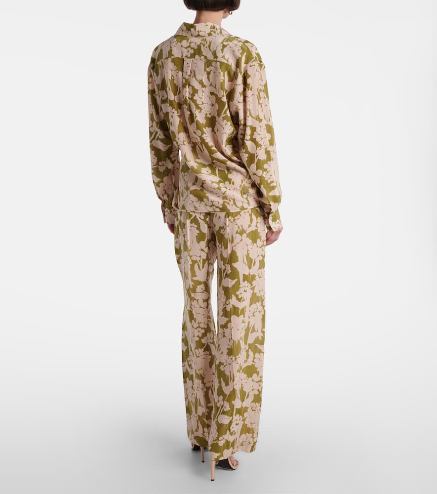 Printed gathered silk blouse