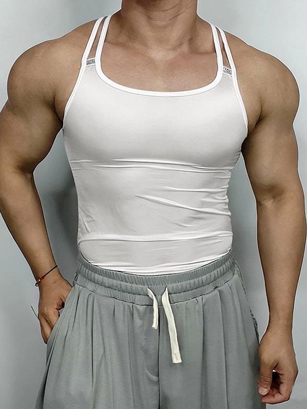 Men's O-Ring Back Detail Skinny Fit Camisole Tank SKUL50518 - White / S