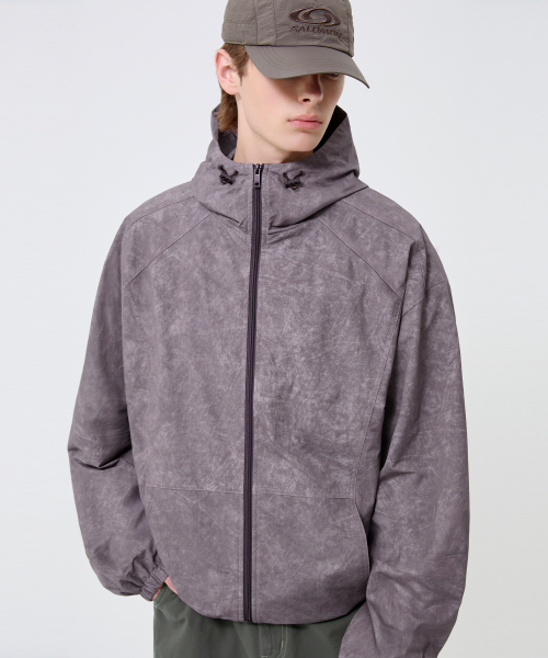Pigment Dyed Hooded Zip-Up Windbreaker_Purple