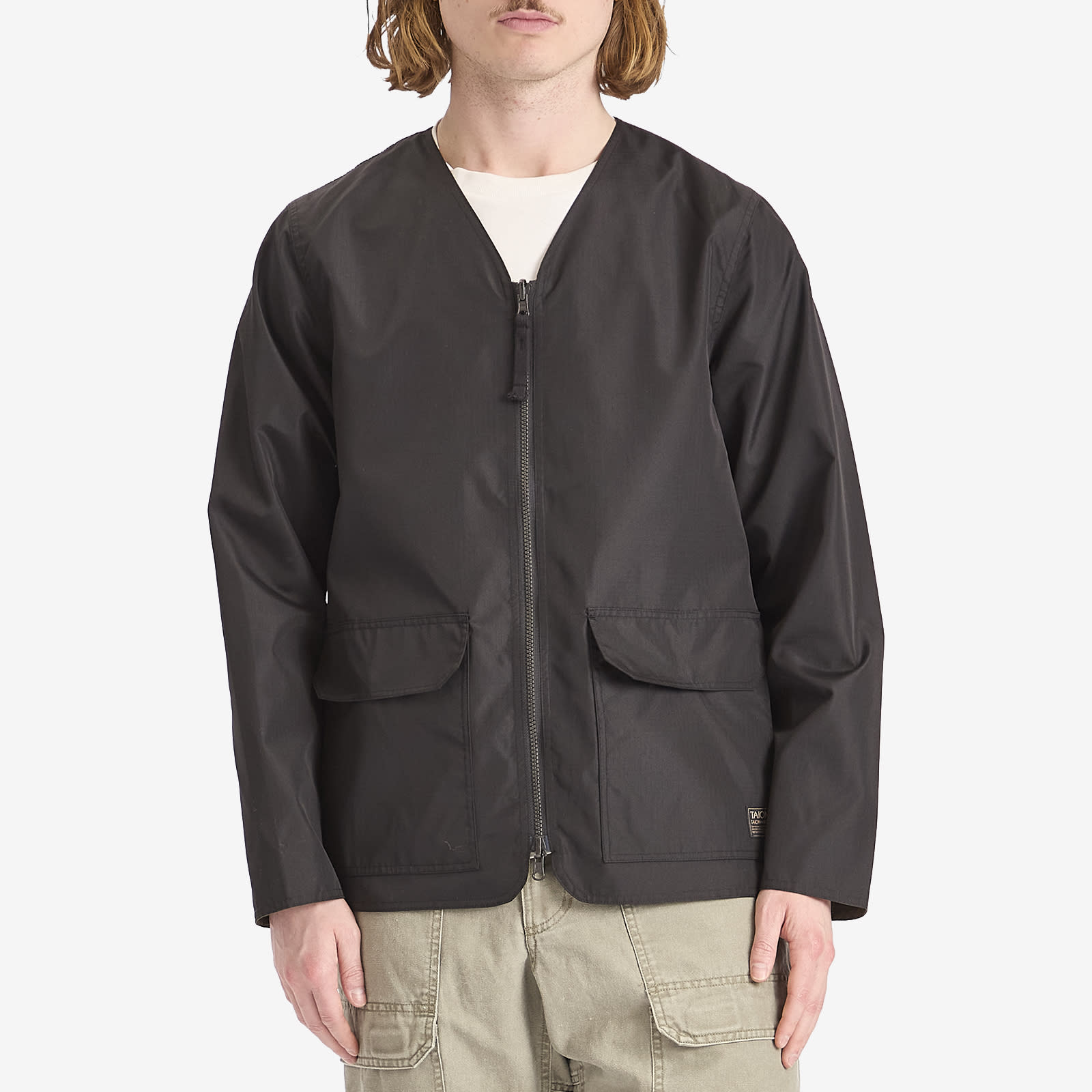 Taion Men's Military Reversible V-Neck Cardigan in Black