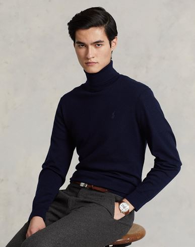 Washable Wool Turtleneck Sweater Man Turtleneck Midnight blue