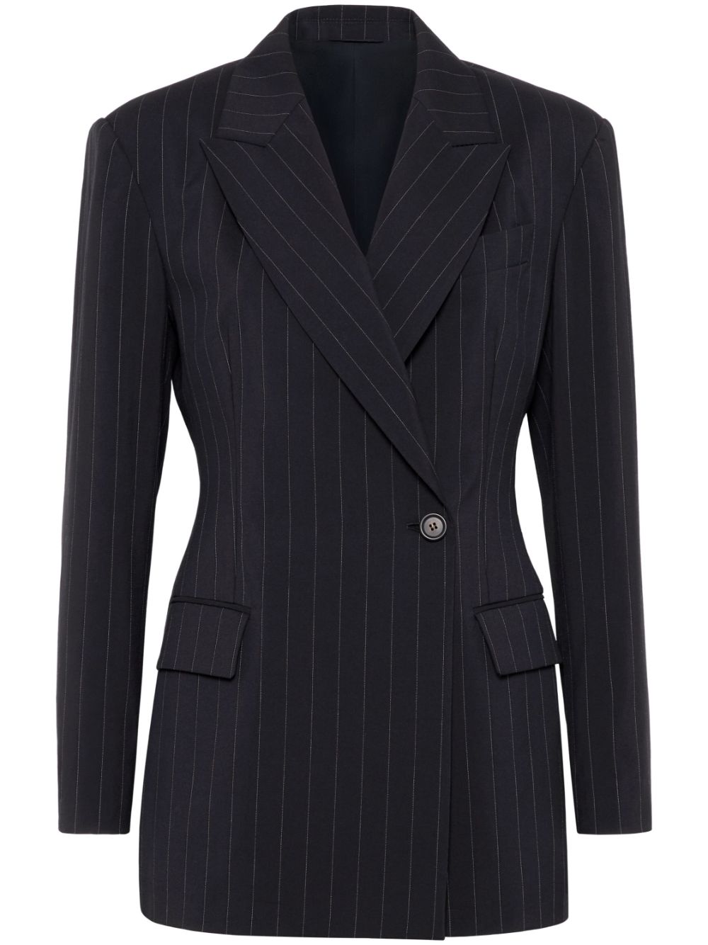 Pinstripe Monili-trim blazer - Blue