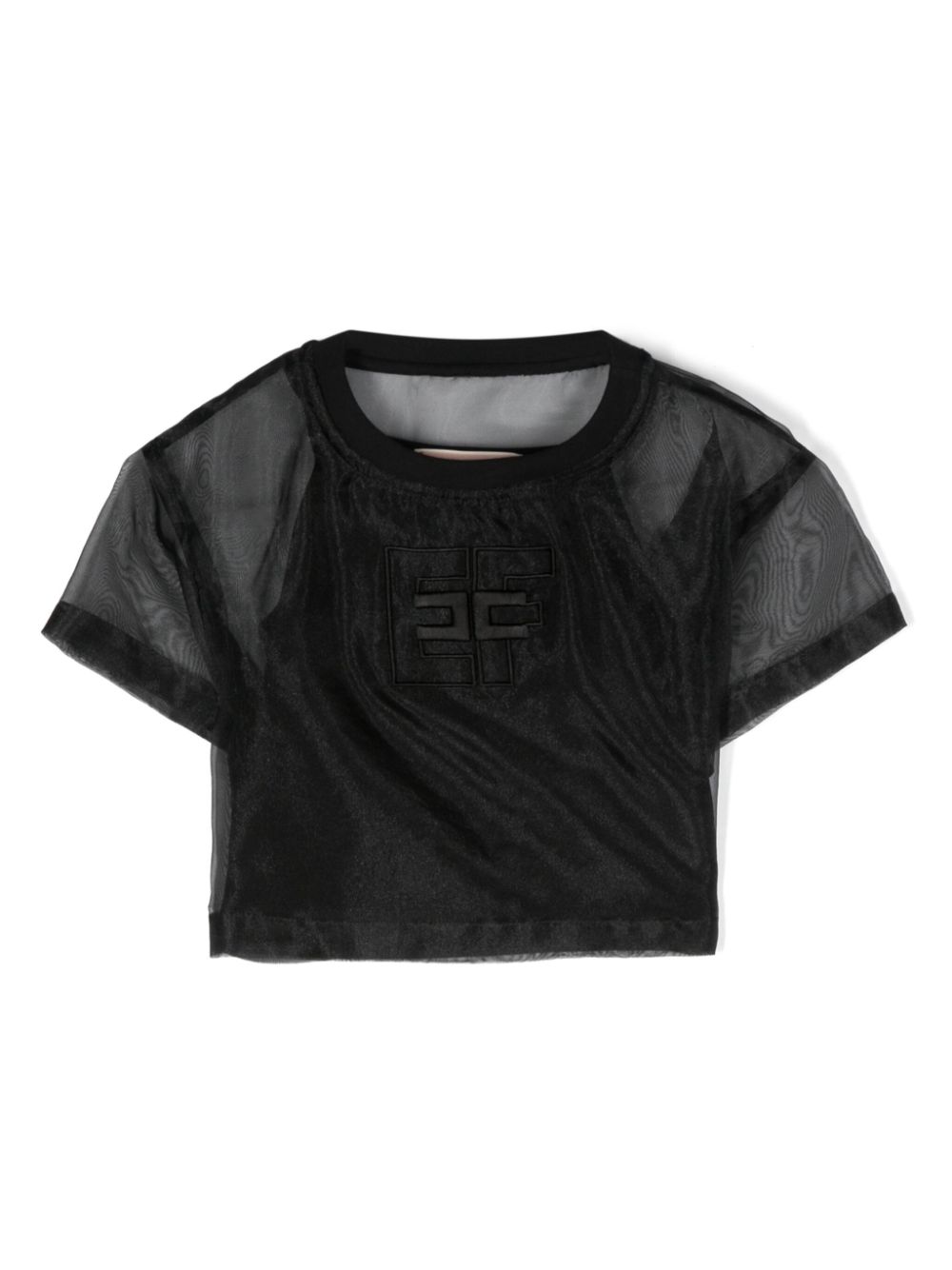 Logo-embroidered semi-sheer blouse - Black