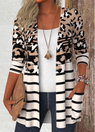 Modlily Dark Camel Leopard Long Sleeve Light Cardigan
