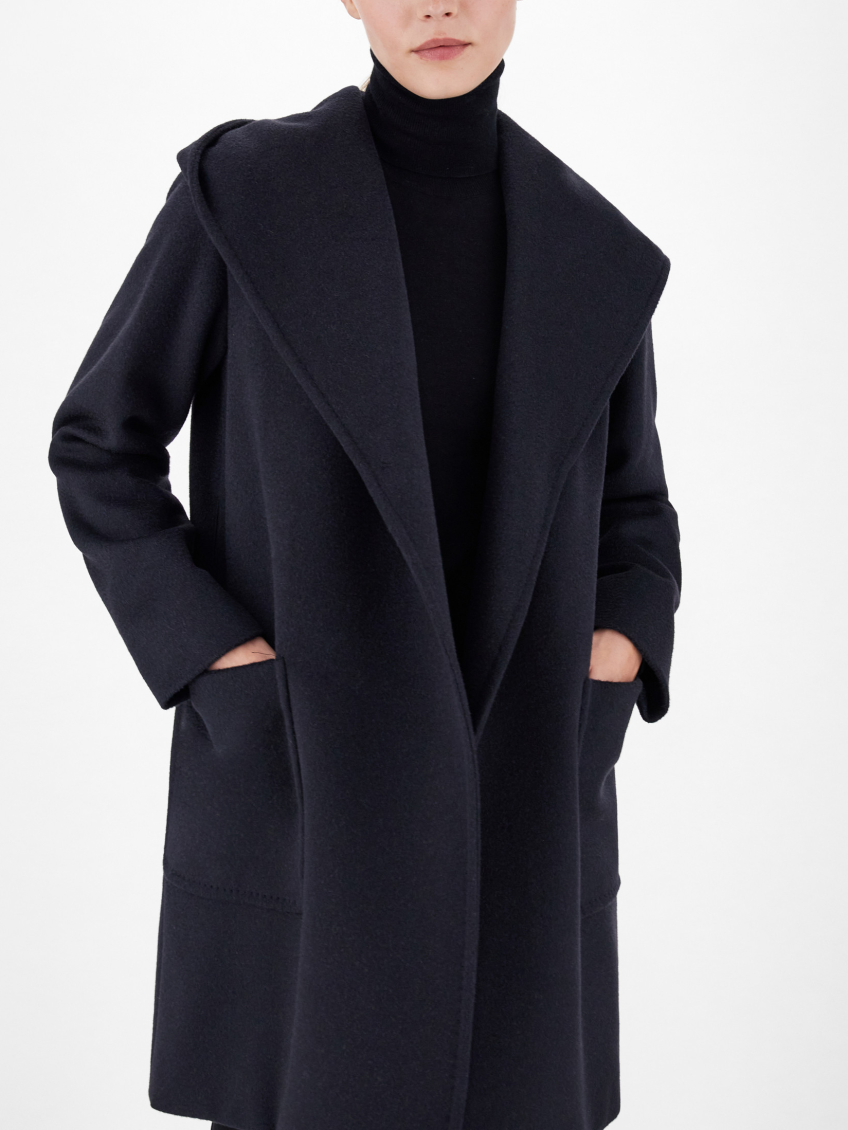 Navy Blue Rialto Camel Wool Robe Coat