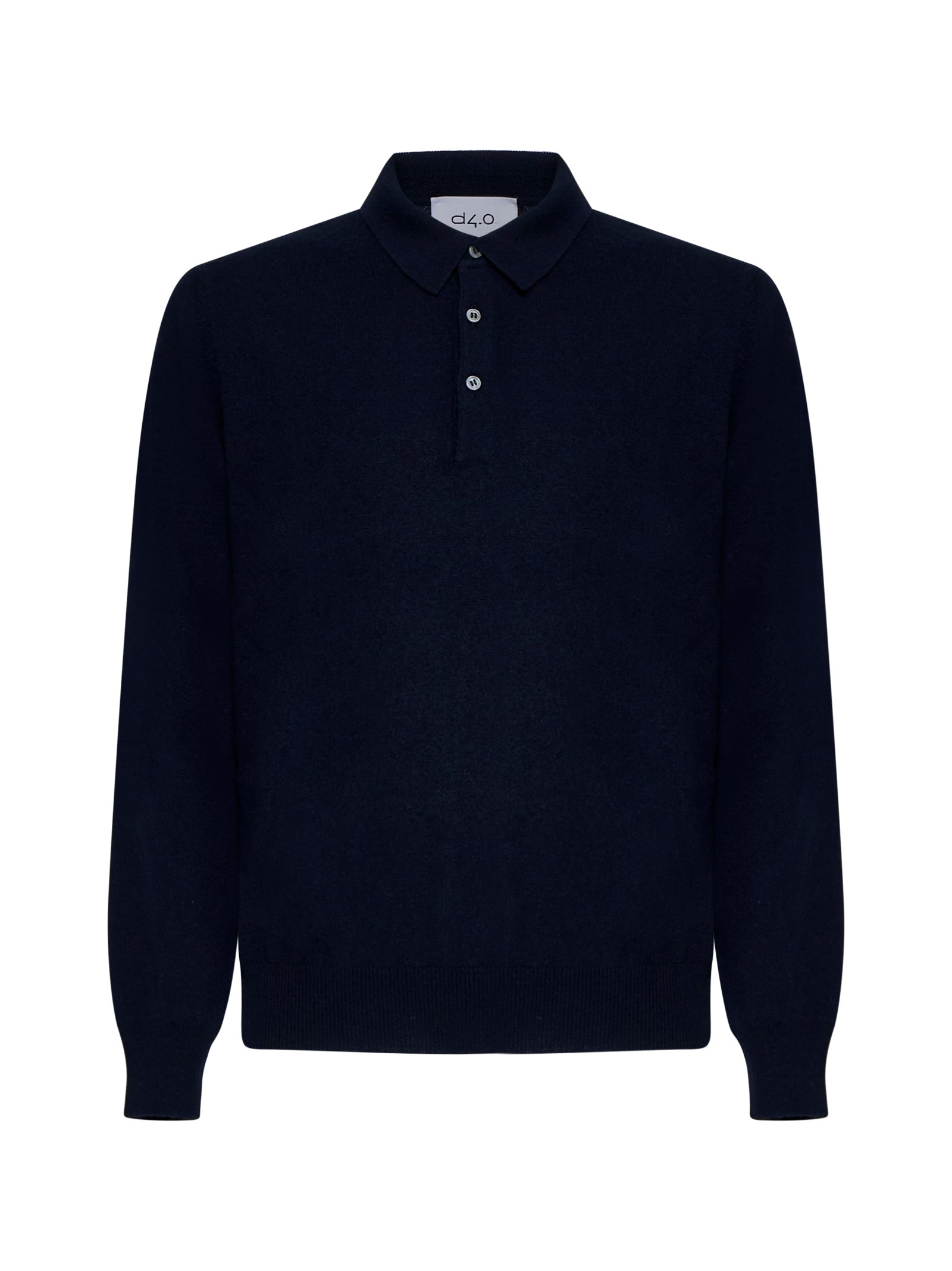 Virgin Wool Blend Polo Sweater — Navy