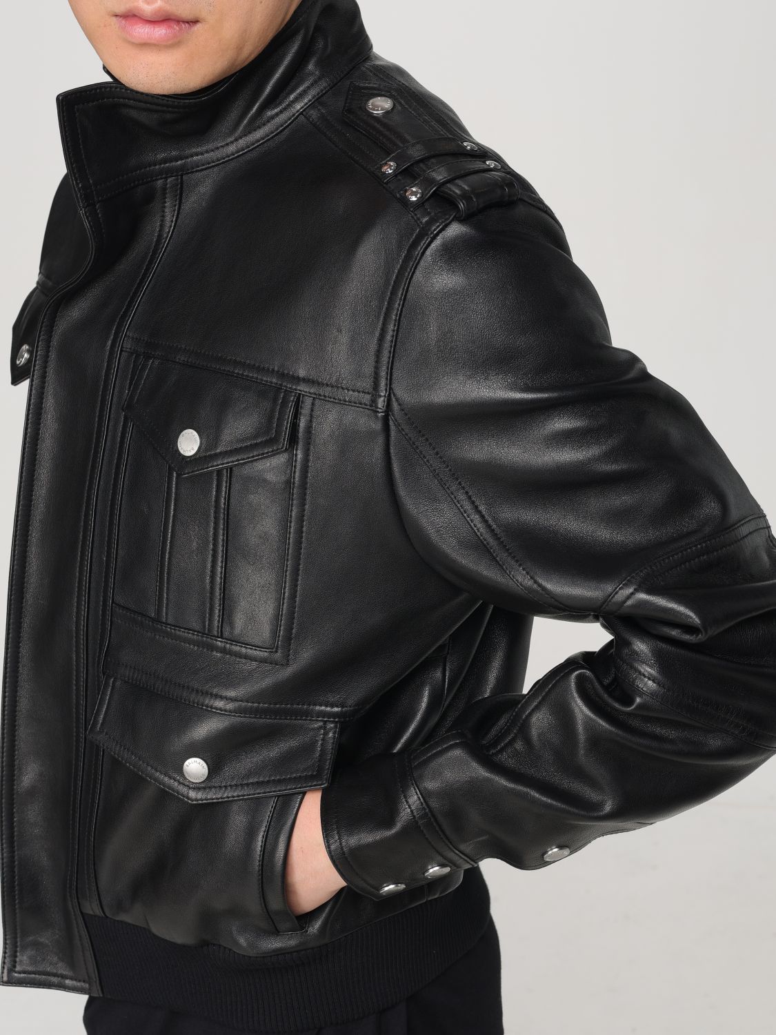 Long-sleeve leather jacket - Black