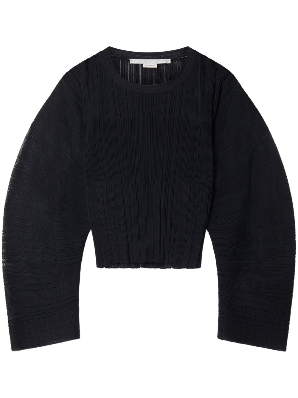 Fine-knit plissé-effect top - Black