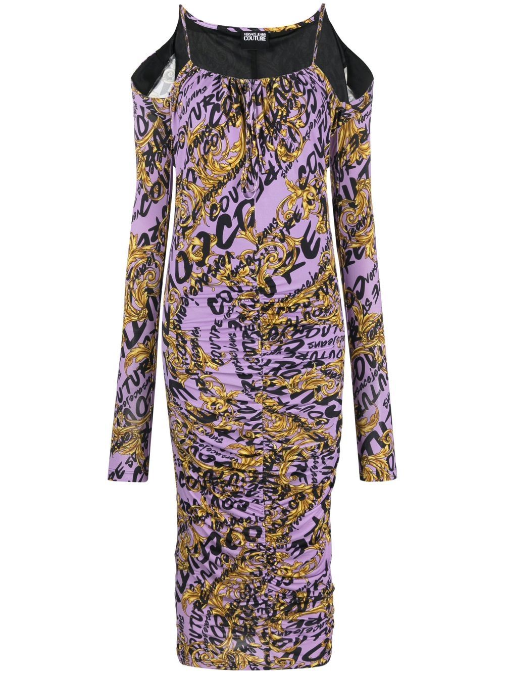 All-over logo-print gathered dress - Purple