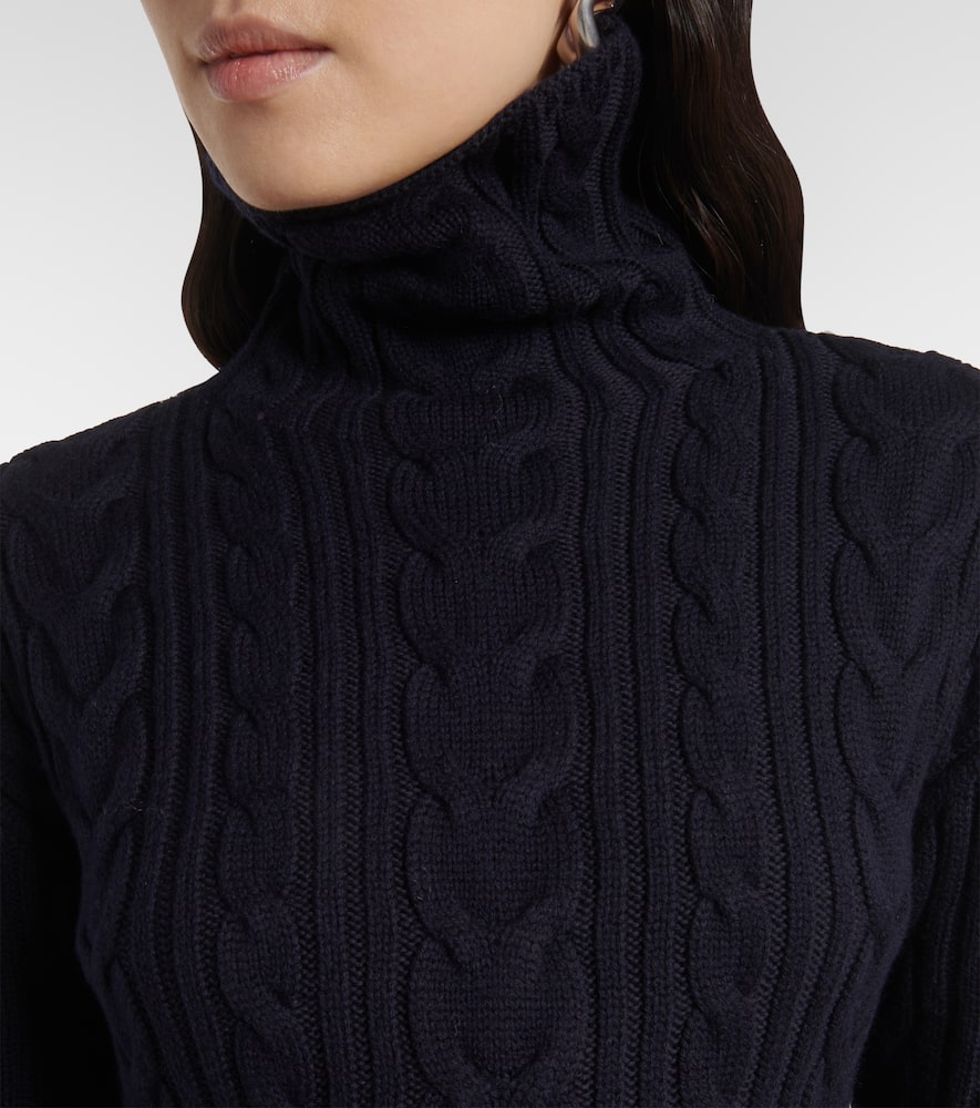 Cable-knit wool and cotton turtleneck sweater