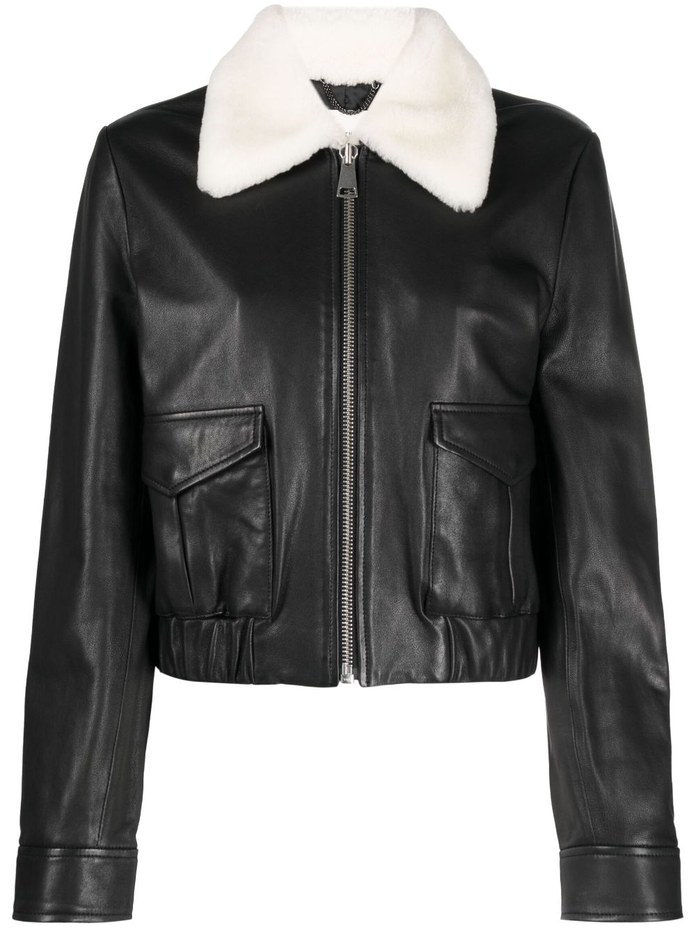 Shearling-collar leather jacket - Black