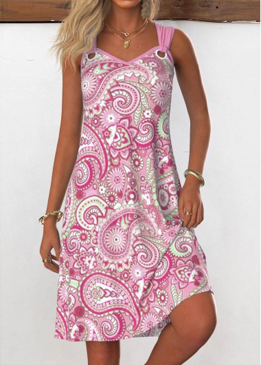 Modlily Light Blue Tummy Coverage Paisley Print Sleeveless Dre
