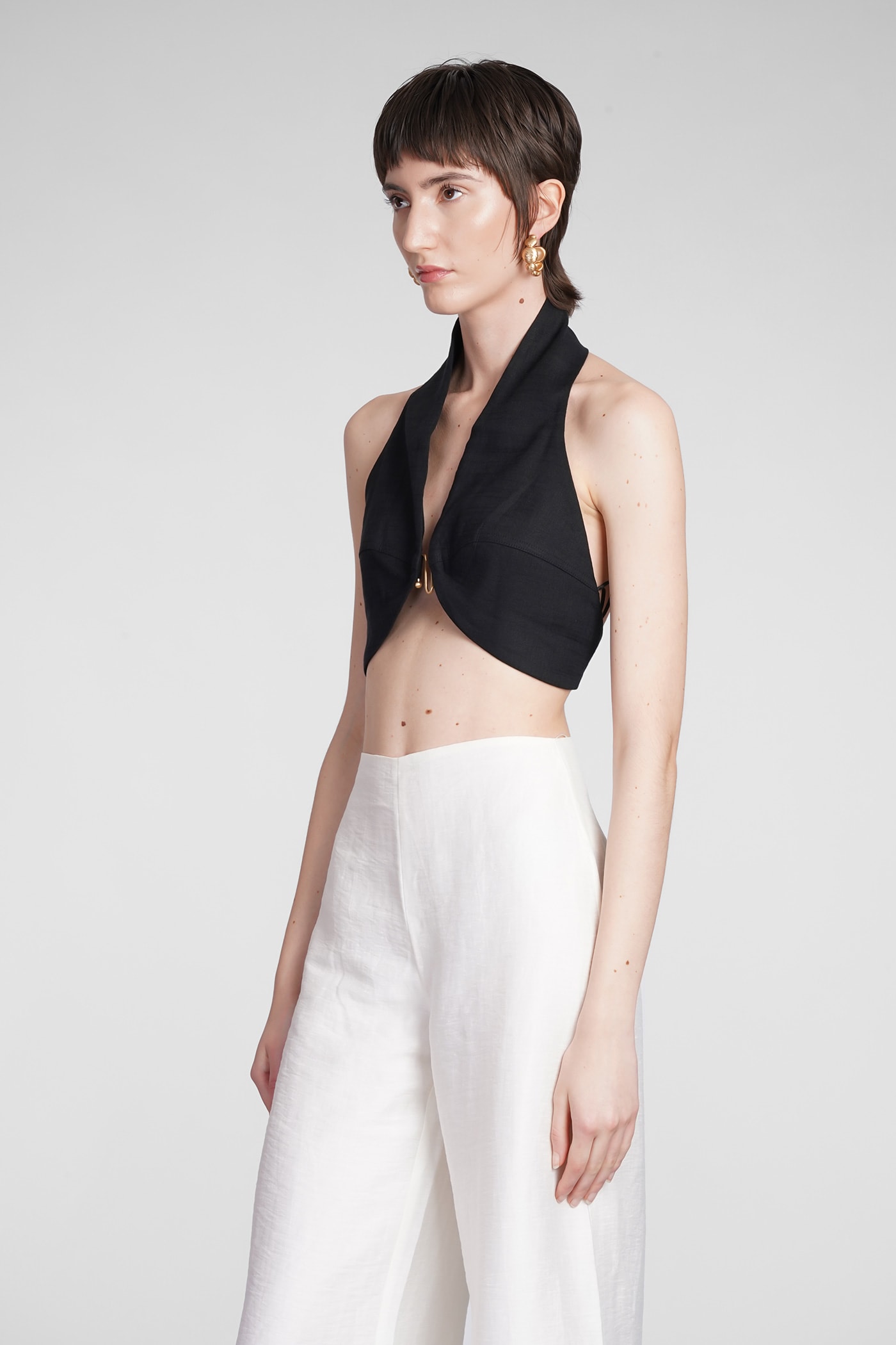 Diem Top Topwear In Black Linen