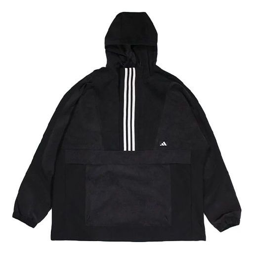 Half-zipped Hooded Windproof Sports Woven Jacket Men's Black