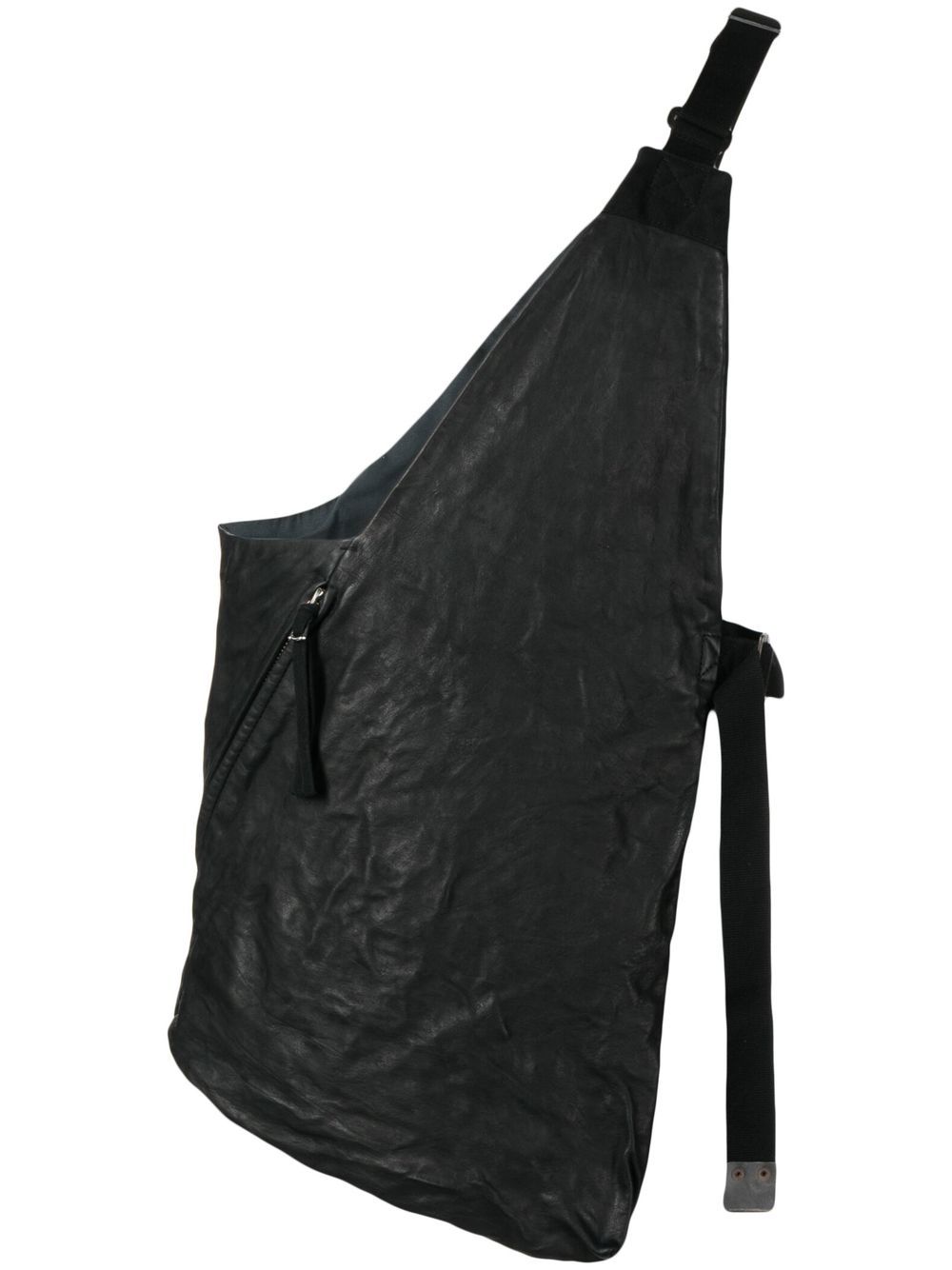 One-shoulder design leather top - Black