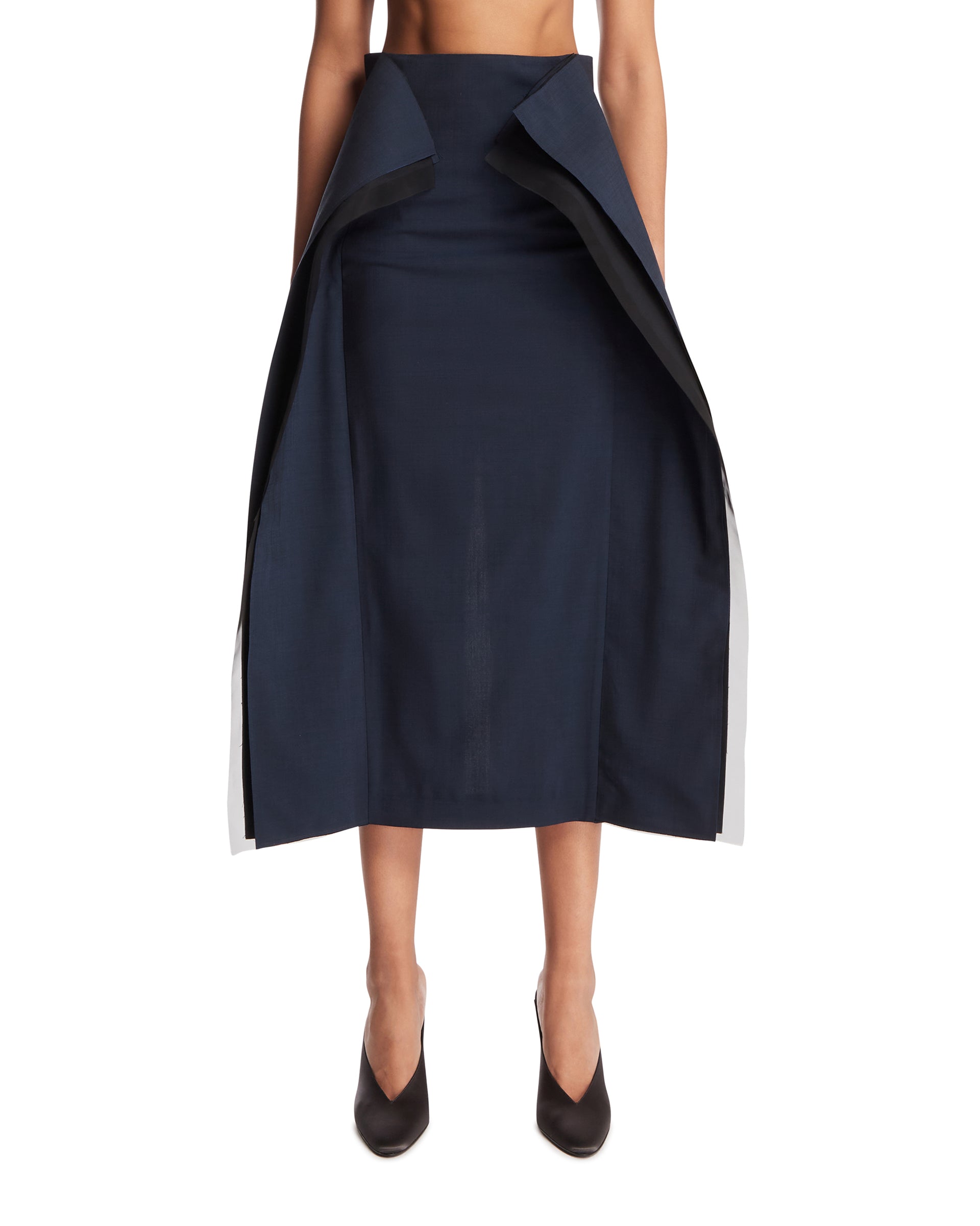 A. W.A. K.E MODE - Blue High-Waisted Panel Midi Skirt