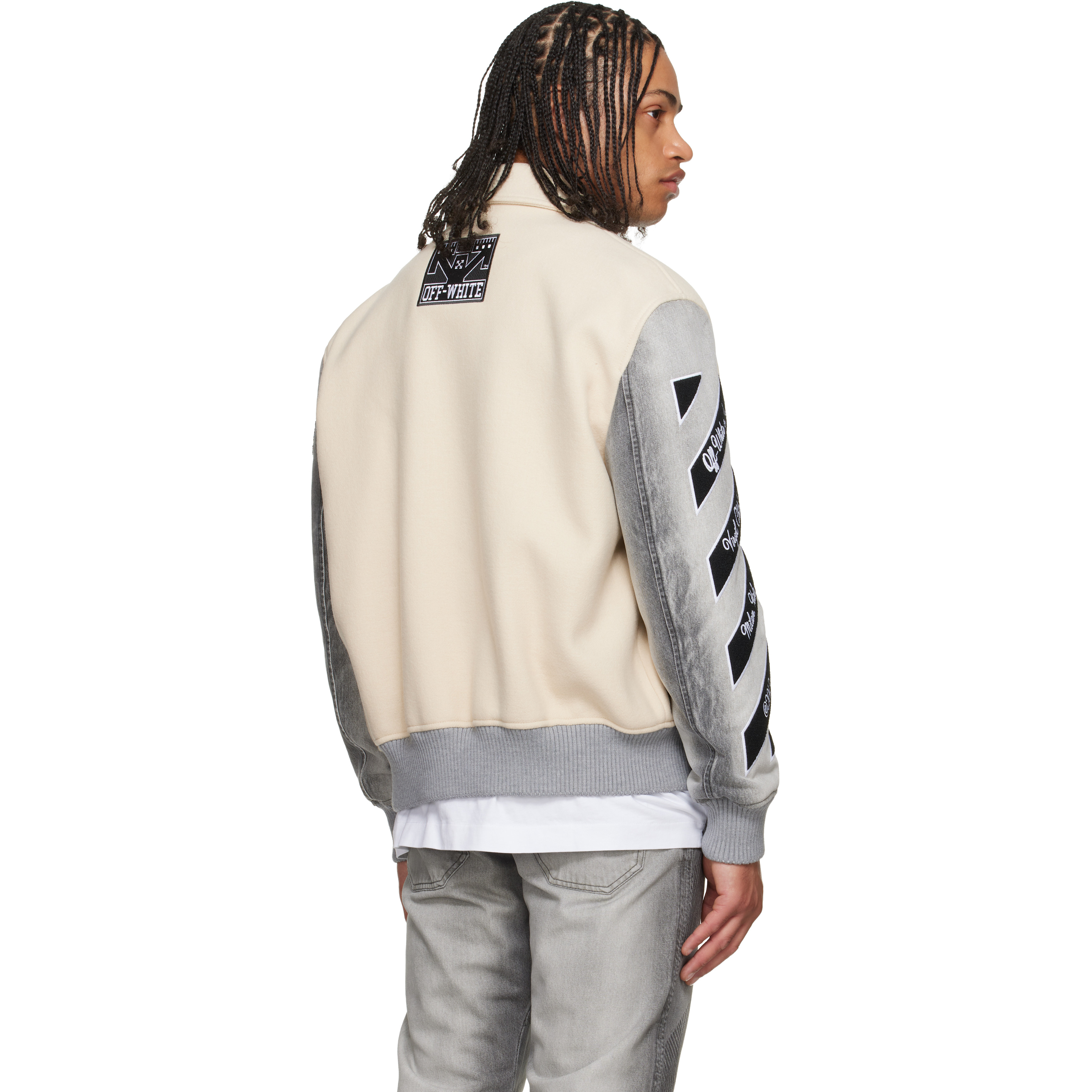 & Gray Wool Denim Relaxed Varsity Jacket