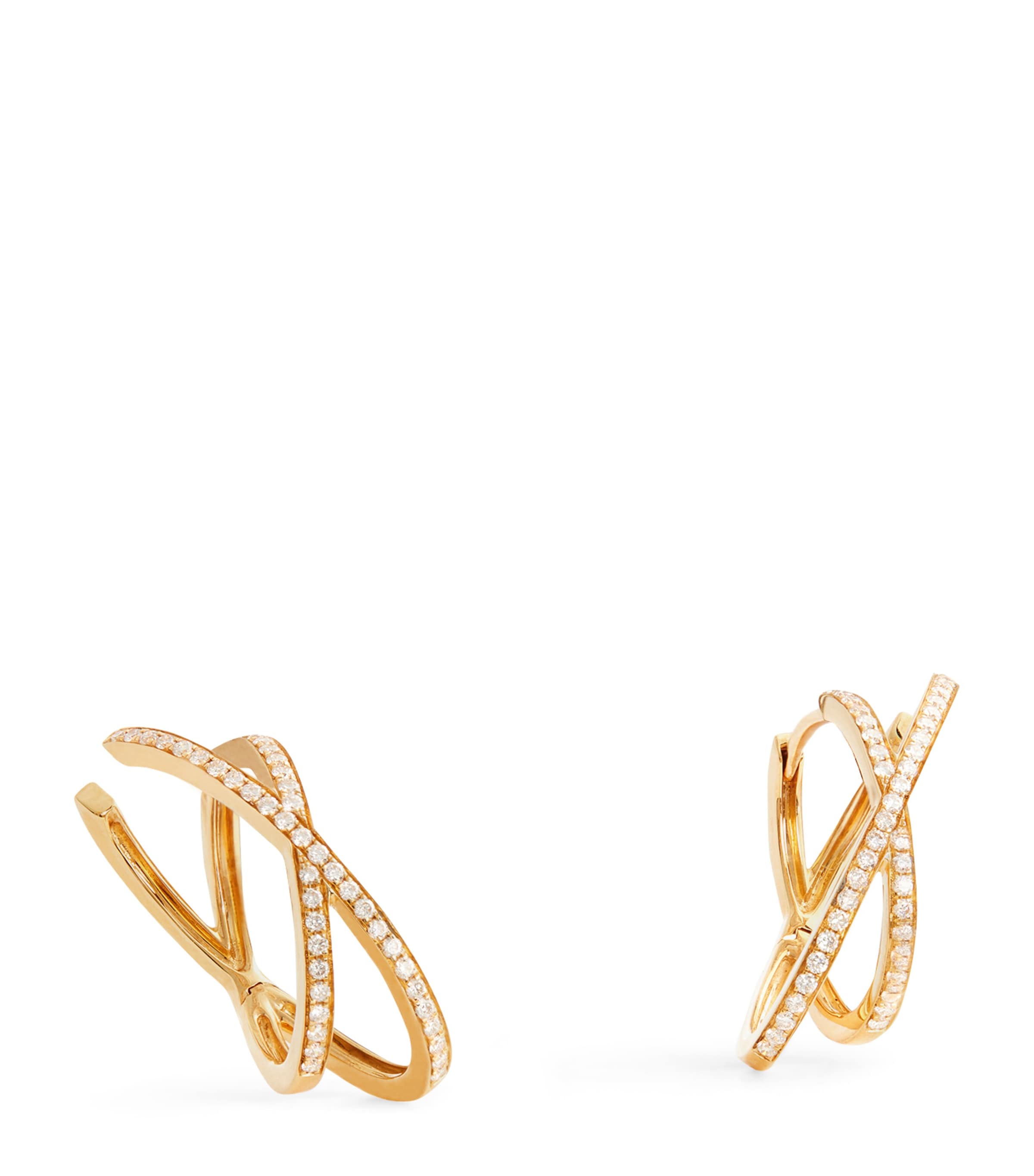 Medium Yellow Gold and Diamond Orbit X Hoop Earrings