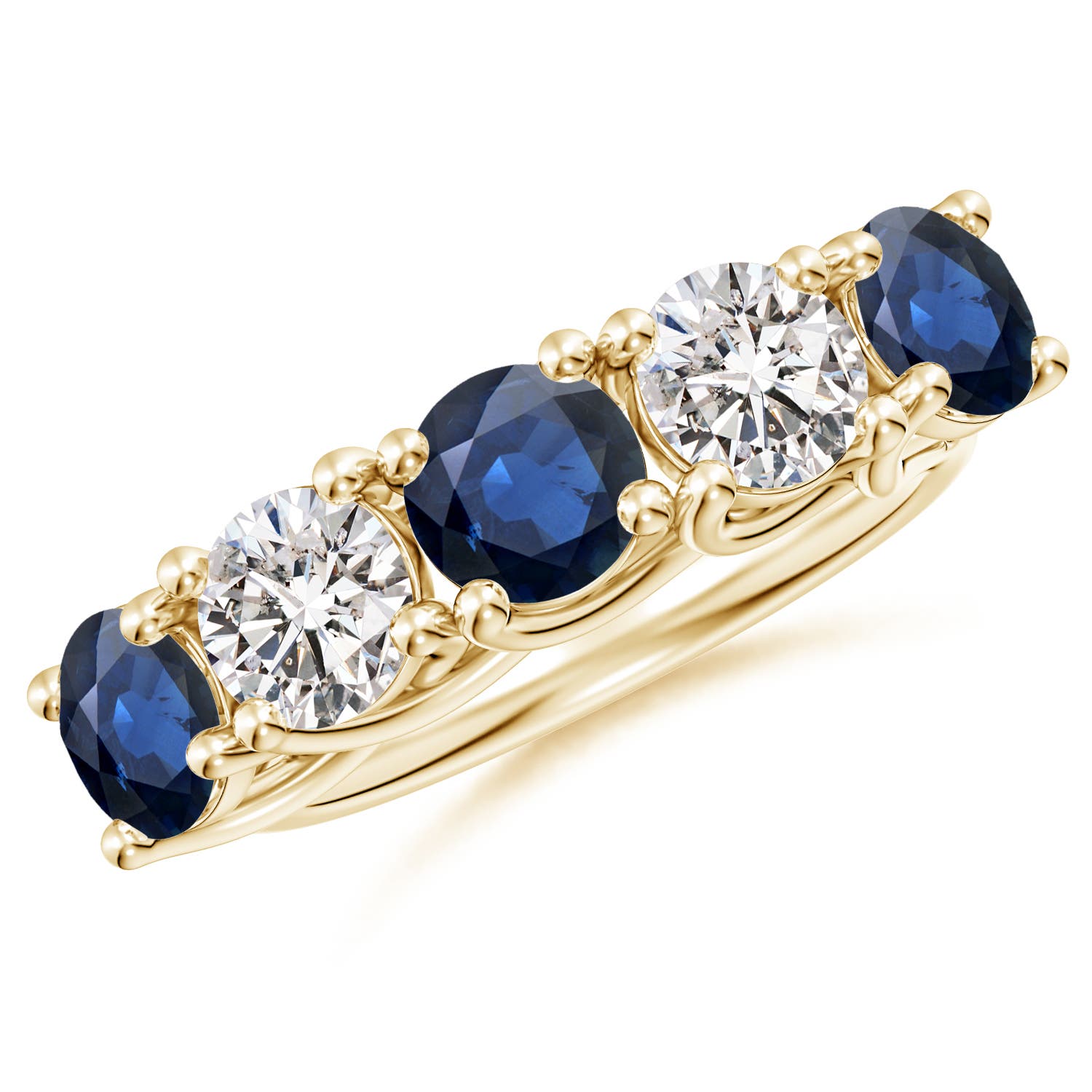 Angara 2.1 Carats Half Eternity Five Stone Sapphire and Diamond Wedding Band in 18K Yellow Gold
