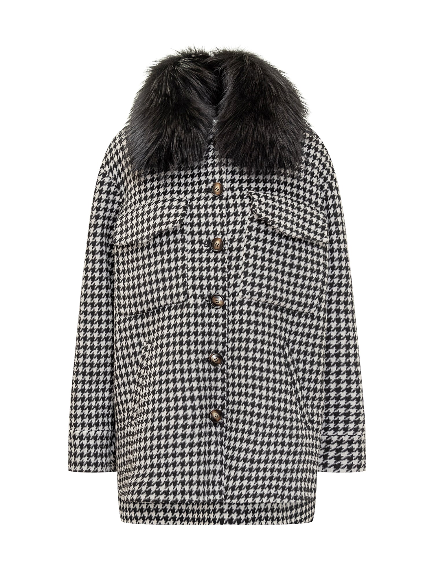 Chic Pied-de-Poule Jacket with Stylish Collar