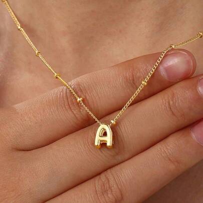 3D Letter Initial Necklace For Women - Gold-Plated Personalized Pendant Jewelry, Dainty Alphabet Charm, Suitable For Daily Wear, Birthday, Anniv