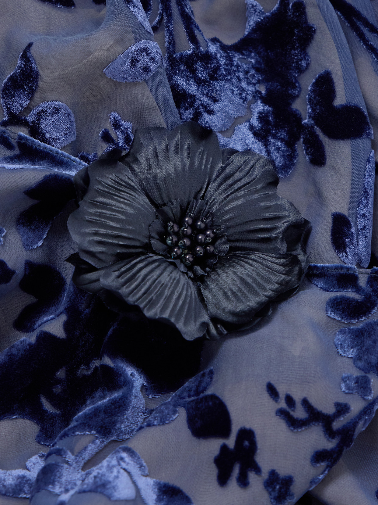 Appliquéd Floral Devoré-velvet Gown - Blue