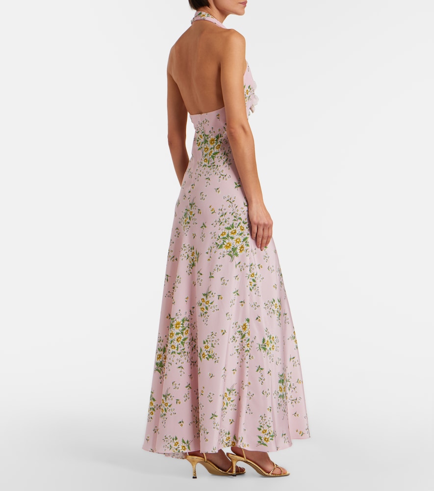 Floral-appliqué floral silk crêpe gown