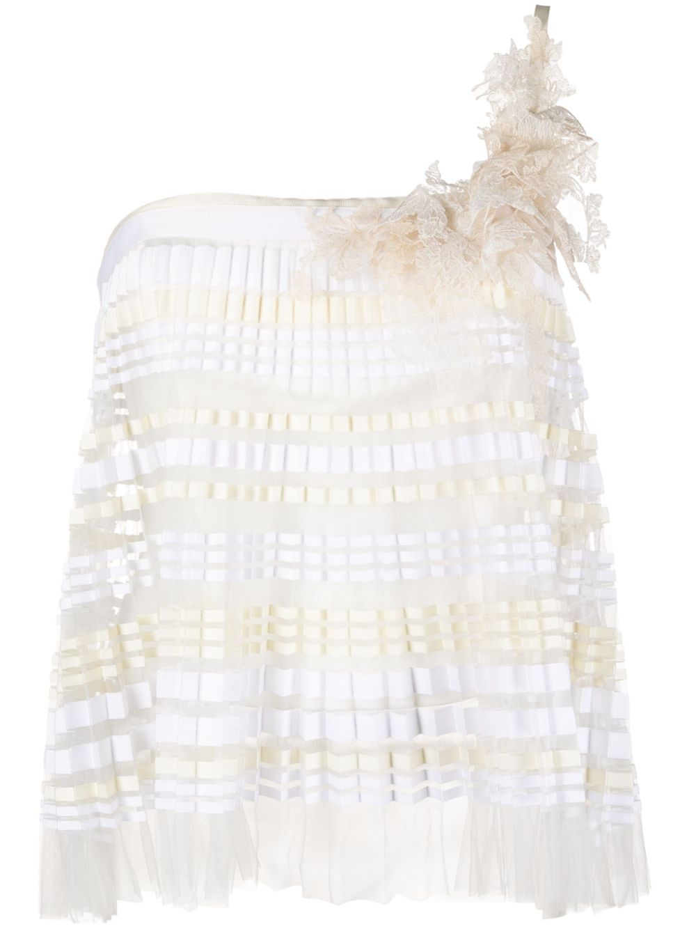 Floral-appliqué pleated top - Neutrals