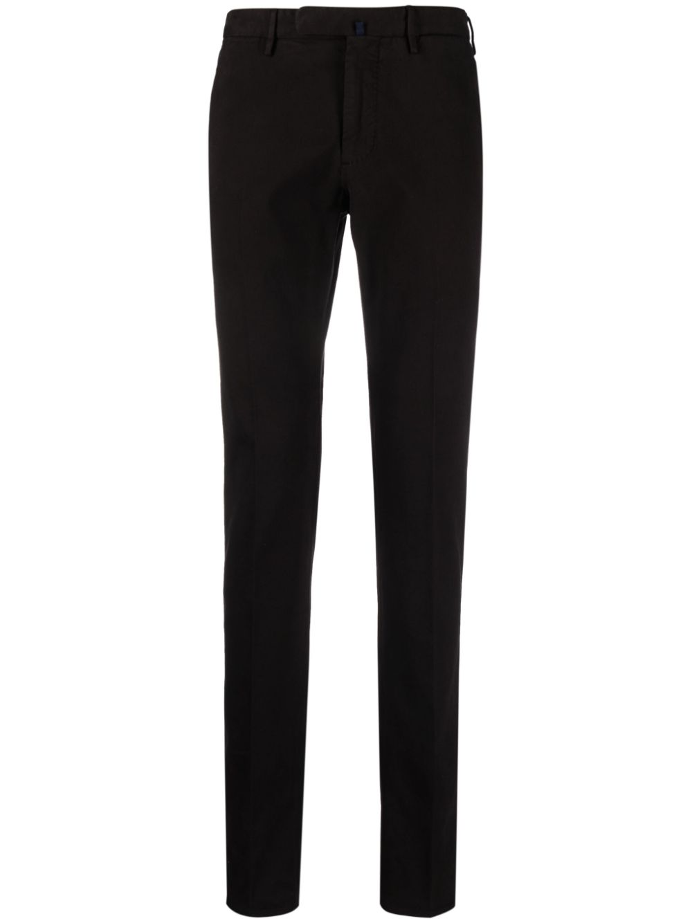 Logo-patch pressed-crease slim-cut trousers - Brown