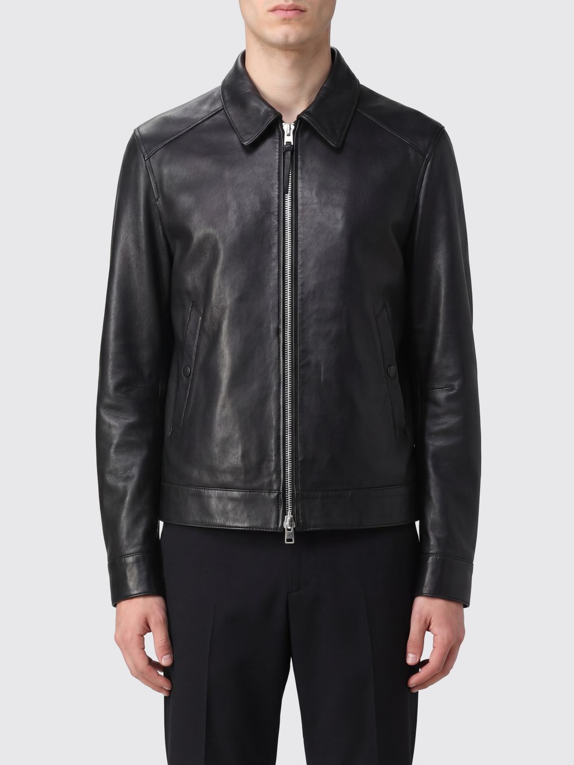 Smooth Lambskin Leather Shirt Jacket with Zip Closure