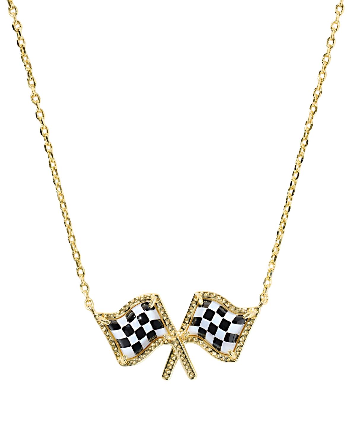 14k Gold-Plated Checkered Flag Short Pendant Necklace - Gold