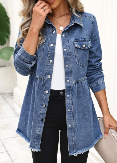 Modlily Denim Blue Tummy Coverage Long Sleeve Coat