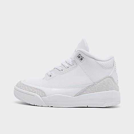 Little Kids Air Retro 3 Basketball Shoes in White/Metallic Silver/White