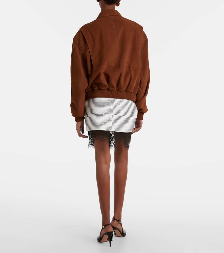 Lace-trimmed sequined cotton miniskirt