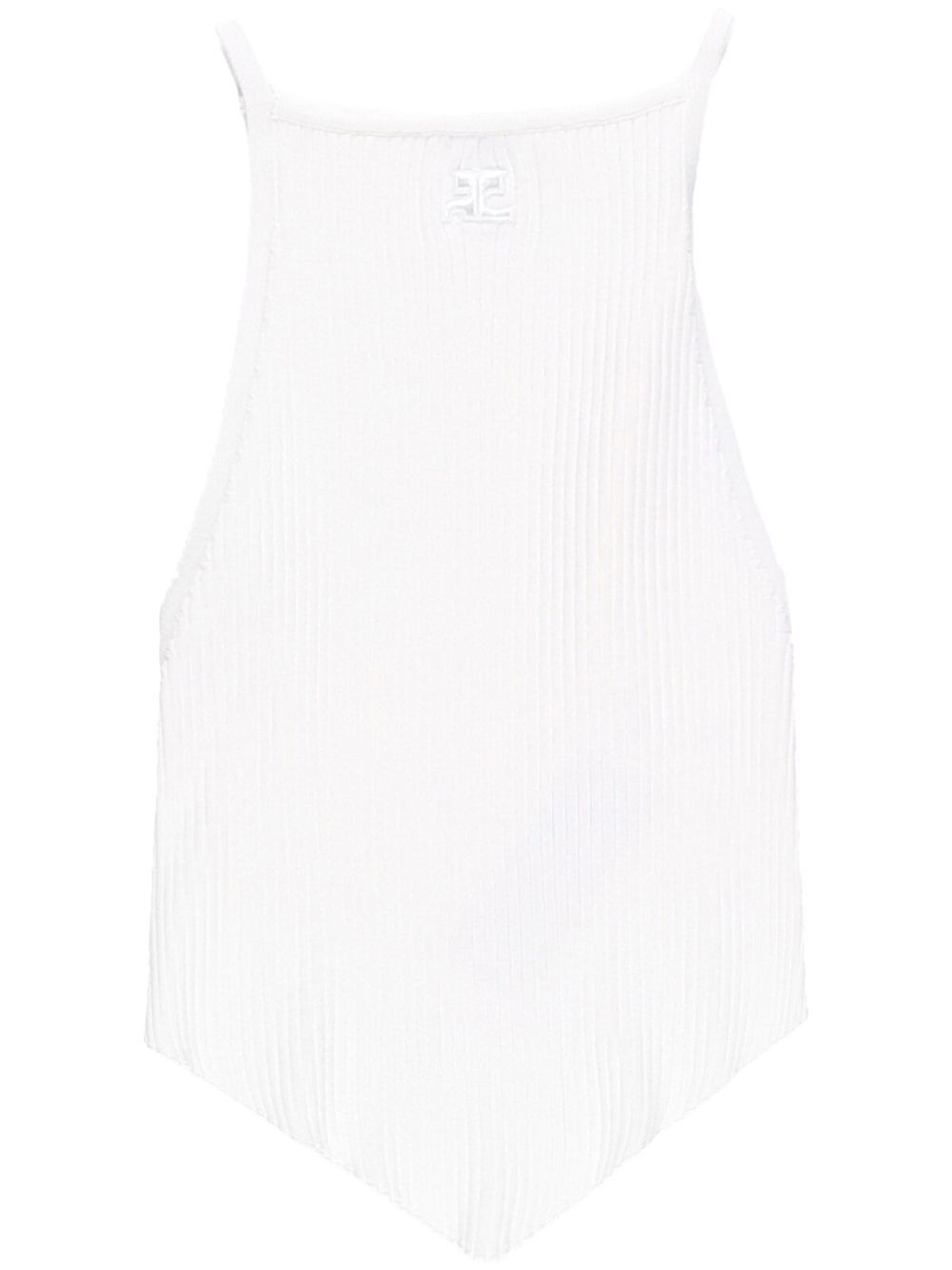 Ribbed-knit pointed-hem tank top - White