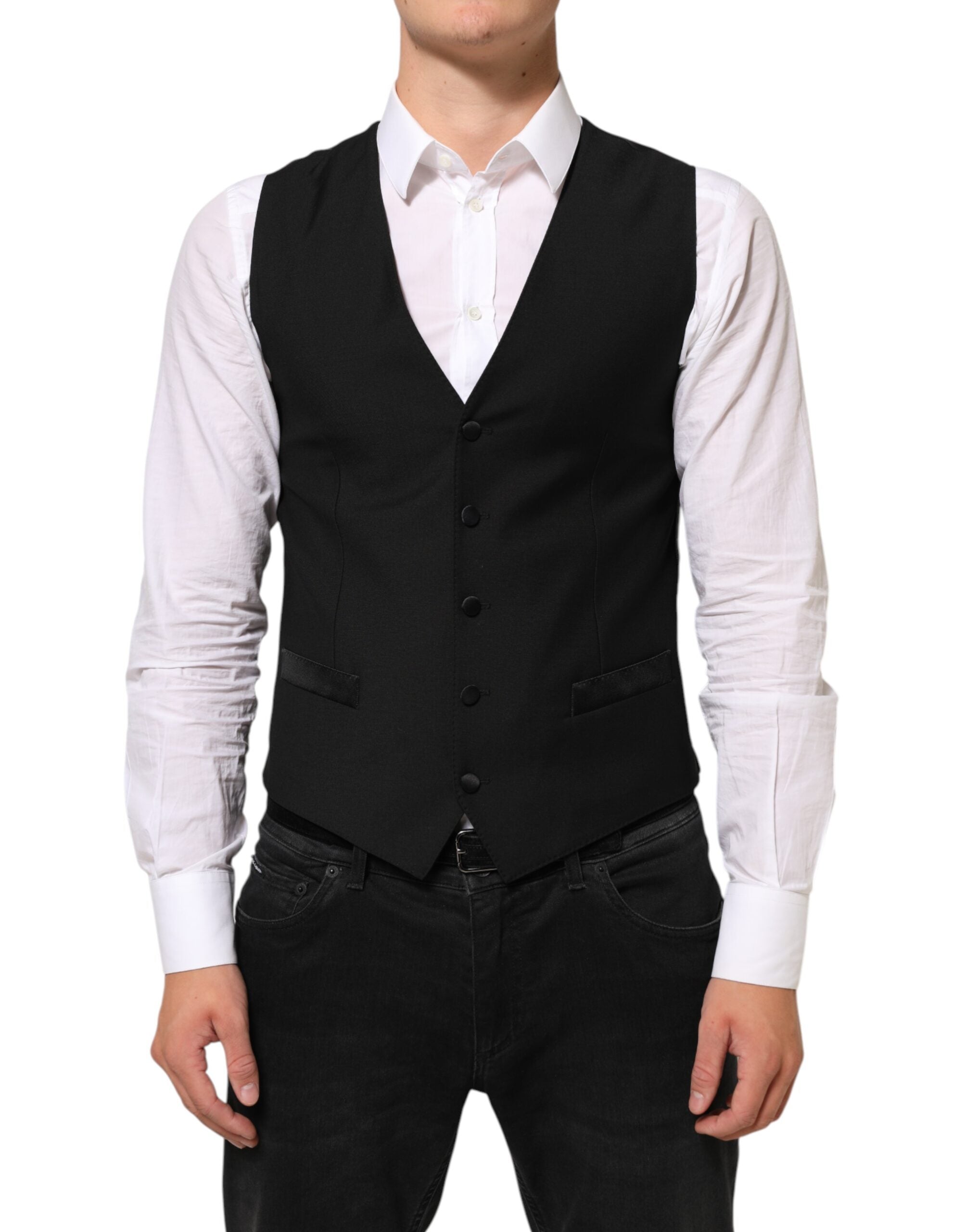 Tailored Wool Vest — Black