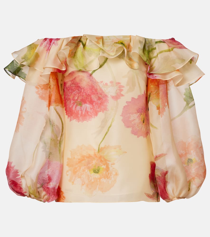 Floral off-shoulder silk organza top