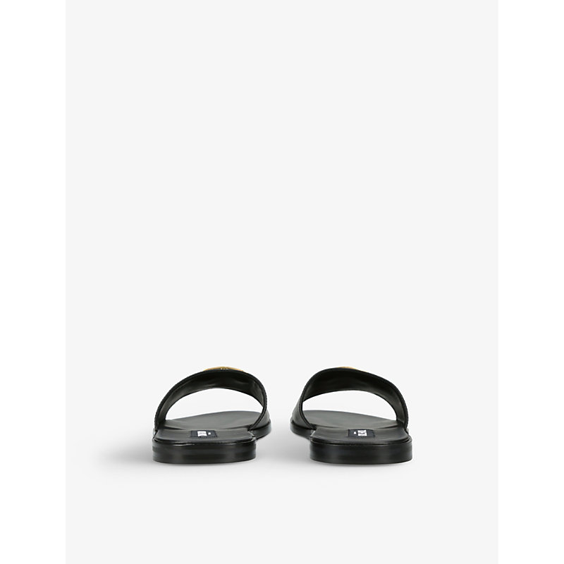 Mens Black Brighton Logo-embellished Leather Sliders
