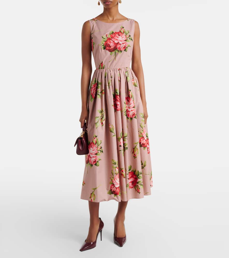 Floral belted cotton midi dress