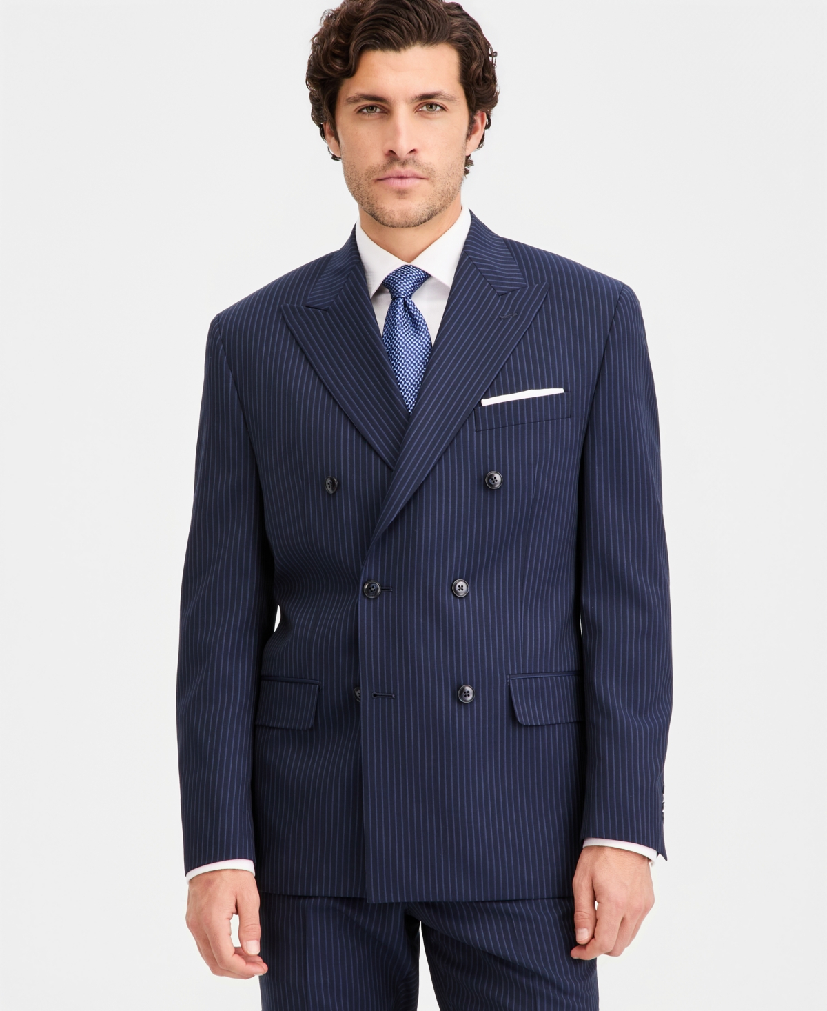 Men's Classic-Fit Pinstripe Double-Breasted Suit Separate Jacket - Navy Pinstripe