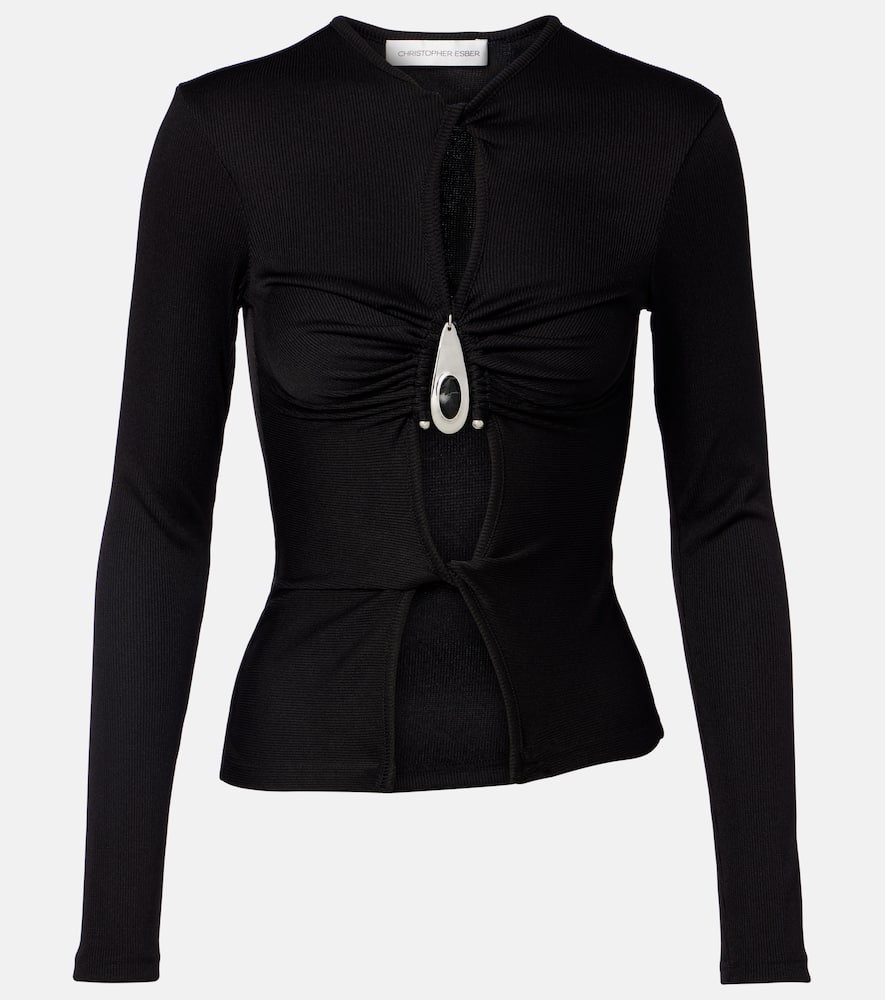Cutout ribbed-knit top