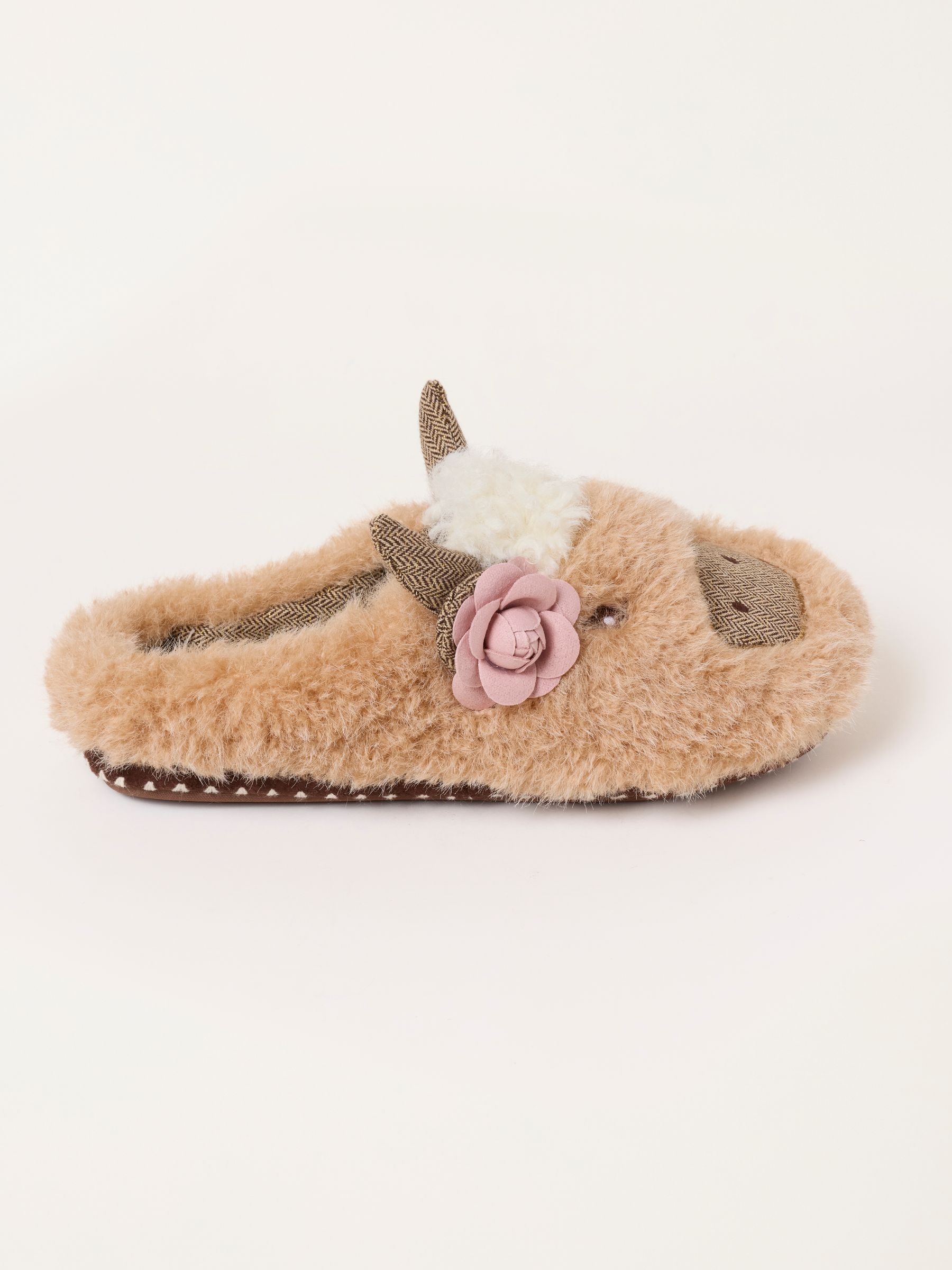 FatFace Hettie Light Brown Highland Cow Novelty Mule Slipper