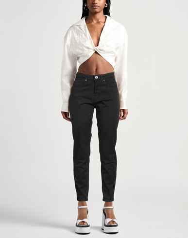 Woman Pants Black Size 24 Cotton, Elastane