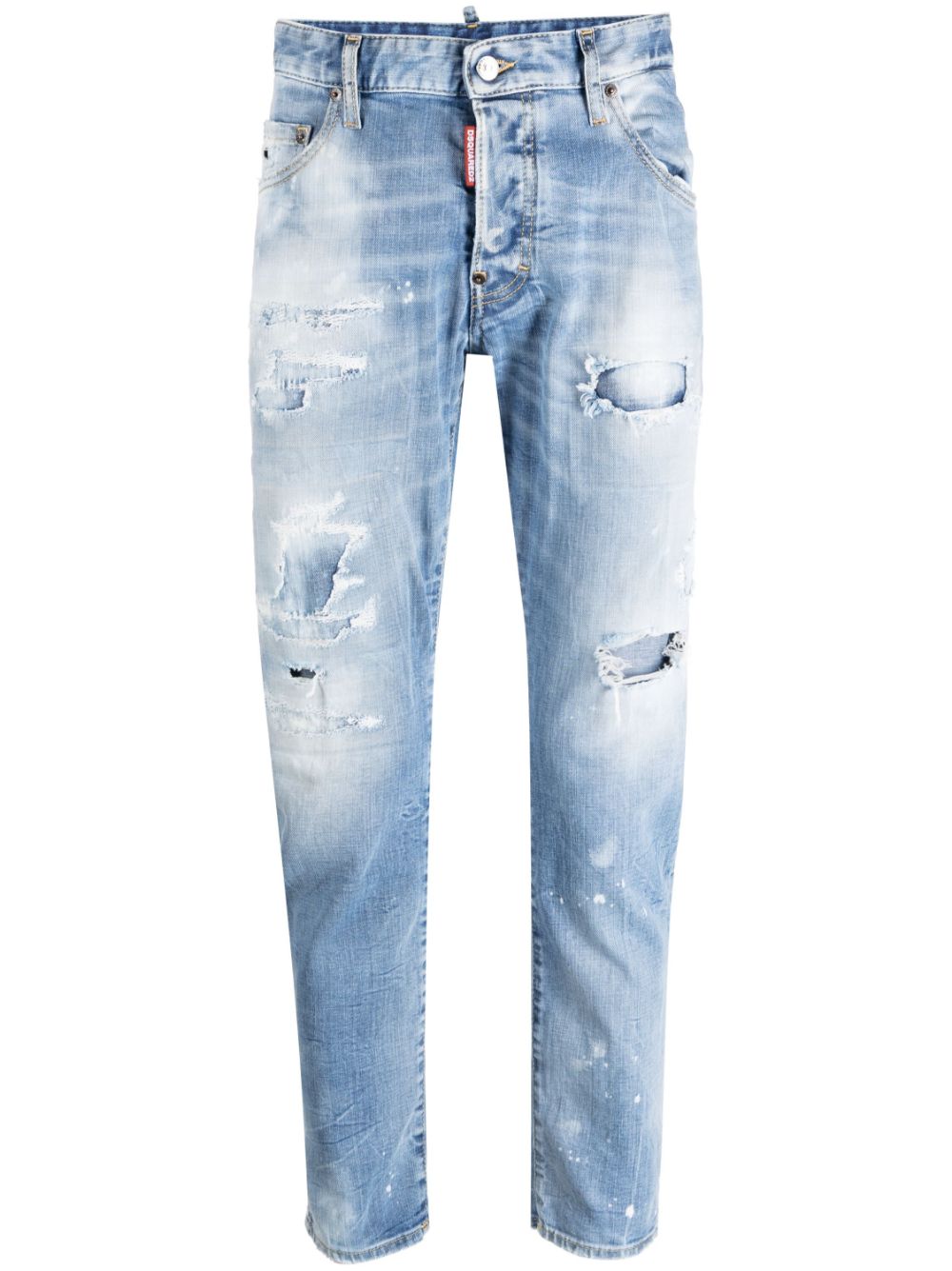Distressed-finish tapered-leg jeans - Blue
