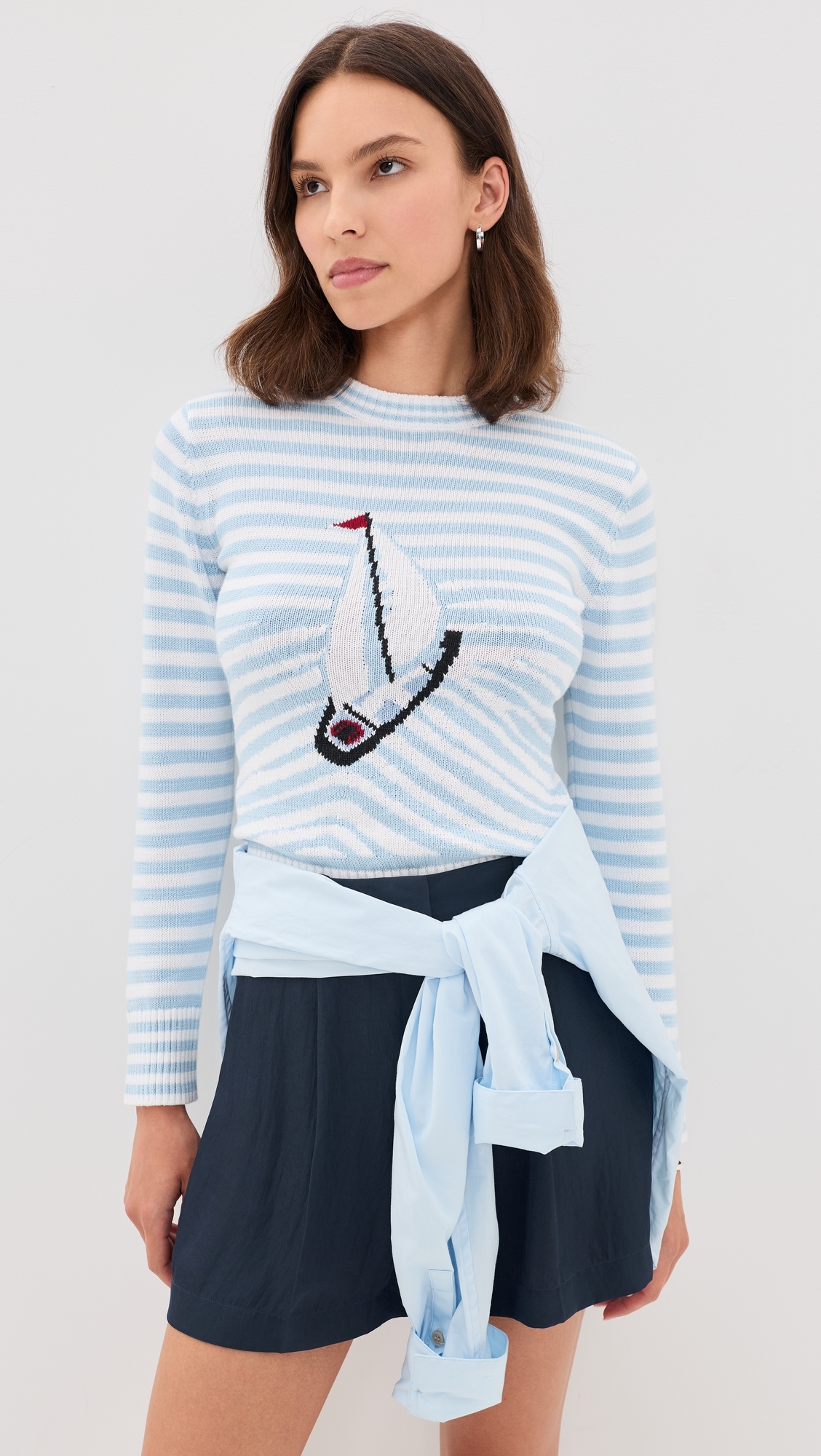 Cotton Sailboat Striped Sweater Light Blue White Stripe