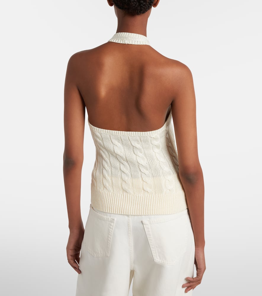 Cable-knit halterneck silk top