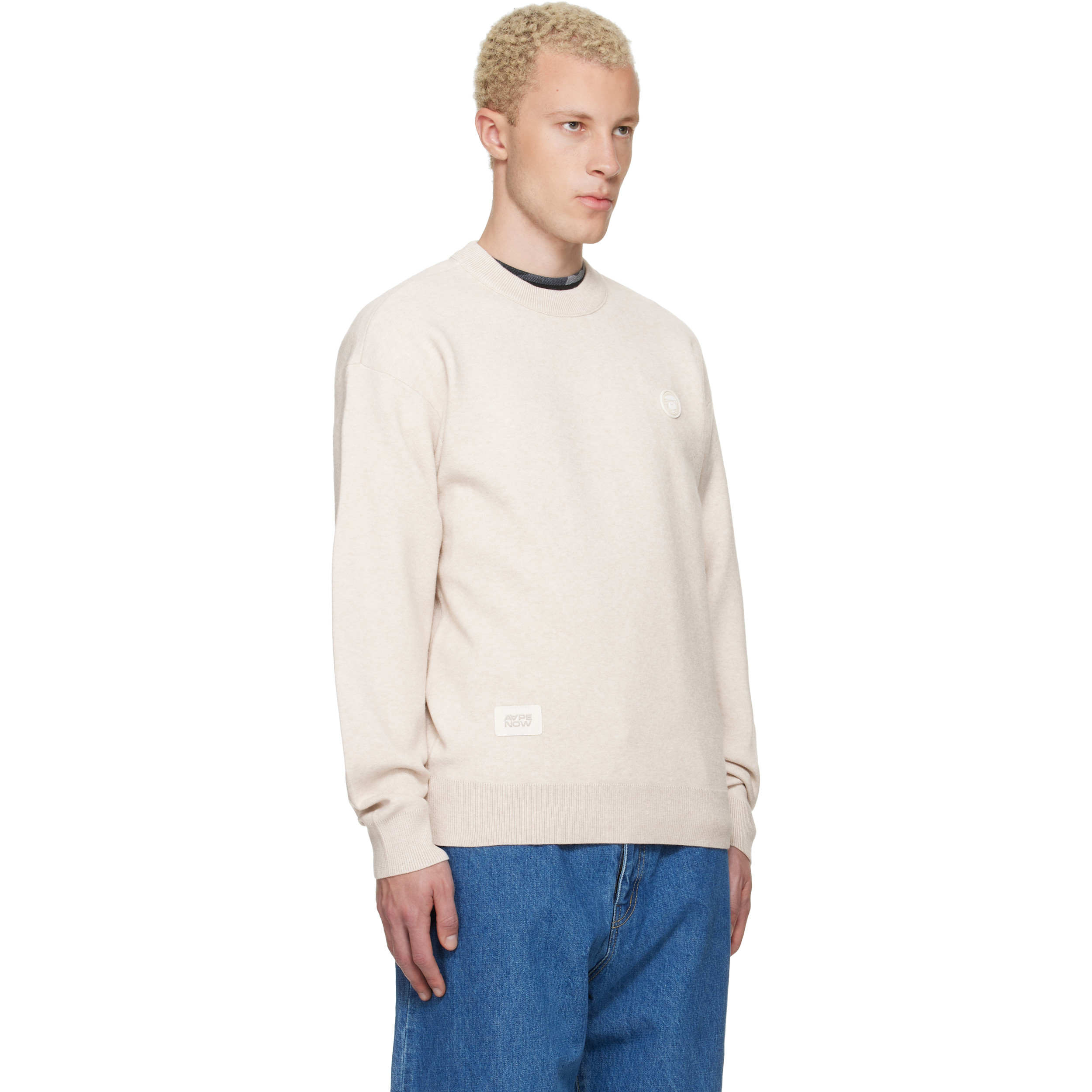 Beige 'AAPENOW' Moonface Crew Neck Sweater
