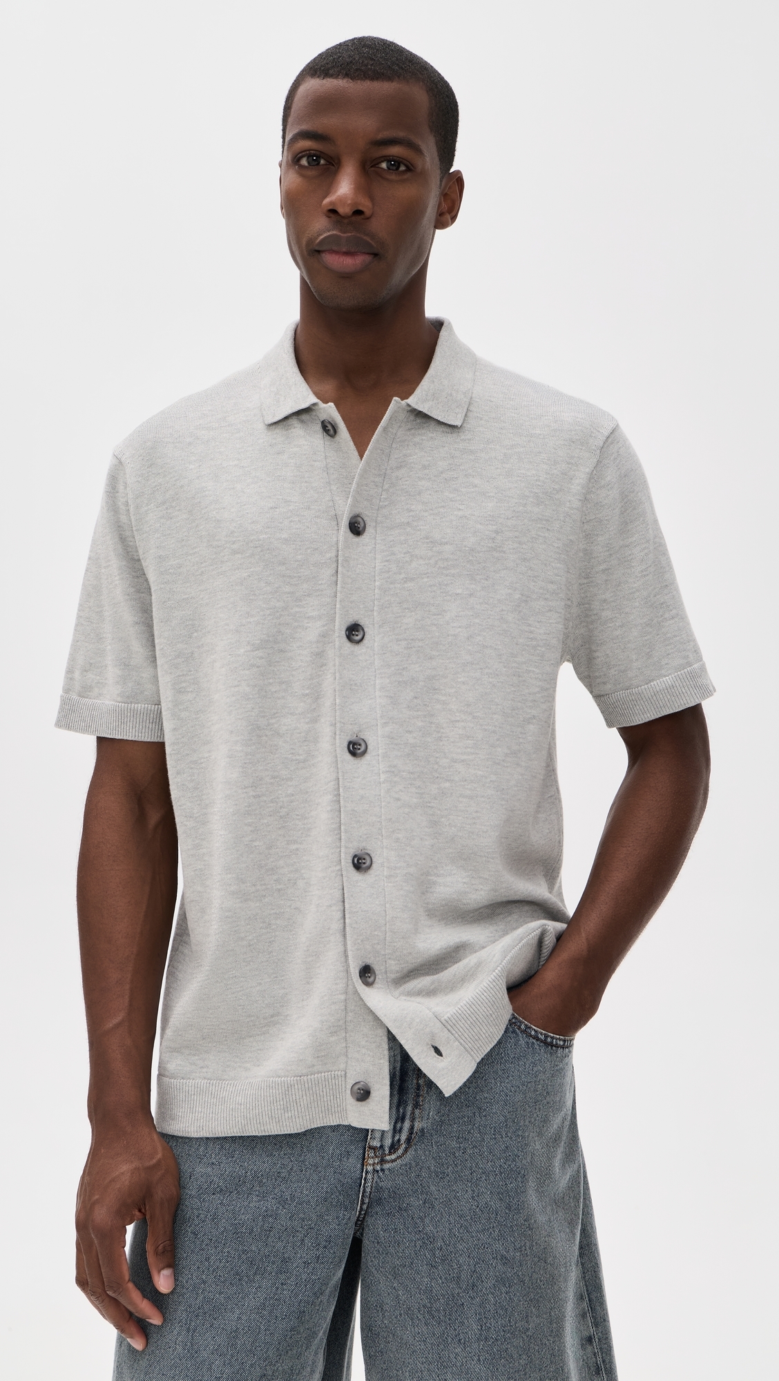 Blake Knit Button Up Shirt Neutral Grey